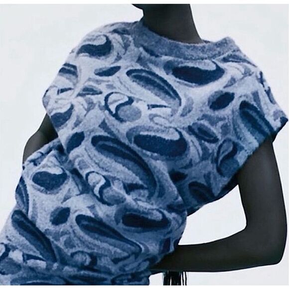 ZARA Sweater Pullover Shirt Blue Paisley Tunic Top Size L - Picture 1 of 11